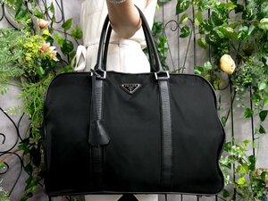 美品●PRADA プラダ●三角ロゴプレート●ポコノ ナイロン サフィアーノ レザー 本革●ボストン バッグ●黒●SV金具●A4 収納 書類●Js47281