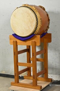 宮本卯之助 長胴太鼓 和太鼓 打面約39cm 横幅約49cm ★高さ約73cm台付