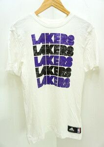 ●アディダス adidas NBA レイカース LAKERS 五段 ロゴ 白地 Tシャツ S●K