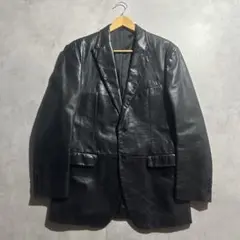 【極上品】00s DKNY レザー テーラードジャケット 黒 XL 牛革 シボ革