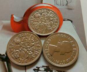 エリザベス女王のイギリス 1958年 ラッキー6ペンス 3枚セット 英国 コイン 美品 本物 シックスペンス