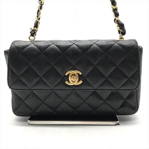 良品 CHANEL シャネル ココマーク ミニ マトラッセ ラムスキン ターンロック チェーン ショルダー バッグ ブラック a2887