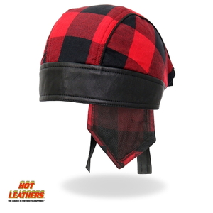 Hot Leathers ヘッドラップ チェック柄 赤 黒 [Red Buffalo Plaid Headwrap] バンダナ ヘルメットインナー サイズフリー 米国直輸入 バイク