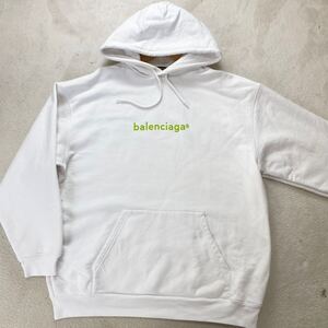 【極美品・現行タグ】 BALENCIAGA バレンシアガ メンズ プルオーバー パーカー フーディー スウェット ロゴ ホワイト XXL デムナ