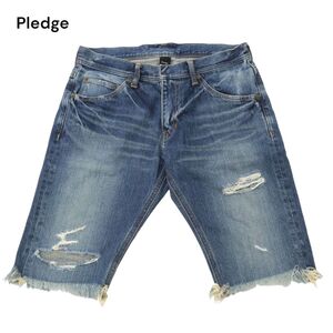 Pledge プレッジ 春夏 クラッシュ加工★ カットオフ デニム ショート パンツ ジーンズ Sz.48　メンズ 日本製　C4B02960_7#P