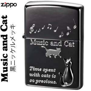 zippo(ジッポーライター)ミュージックキャット　黒ニッケルメッキ　メタル貼り【ネコポス対応】