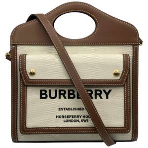 BURBERRY バーバリー ミニポケットバッグ ハンドバッグ ショルダーバッグ 2WAY キャンバス BBL8039361 ブラウン レディース