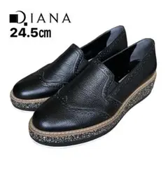 【限定価格】DIANA (24.5) 本革 シボ グリッター 厚底 ローファー