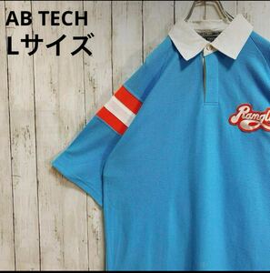 AB TECH B系 半袖ポロシャツ B-boy ポロシャツ メンズ Lサイズ 90s 90年代 半袖シャツ 大きめサイズ 半袖T 水色 送料無料 ビッグシルエット