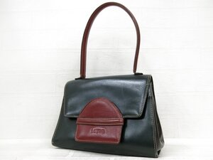 ◆超美品◆LOEWE ロエベ◆カーフ レザー 本革◆ハンド バッグ◆深緑 赤茶 こげ茶 G金具◆ヴィンテージ◆ロゴ型押し◆フラップ◆A9533