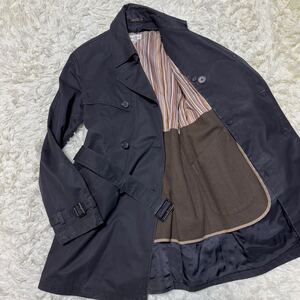 美品 Paul Smith ポールスミス トレンチコート マルチストライプ ライナー ベルト ブラック 黒 ロングコート メンズ 紳士服 ビジネス 