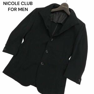 NICOLE CLUB FOR MEN ニコルクラブ フォーメン 春夏 イタリアンカラー★ 7分袖 ストレッチ ジャケット Sz.46　メンズ 黒　C4T02713_3#M