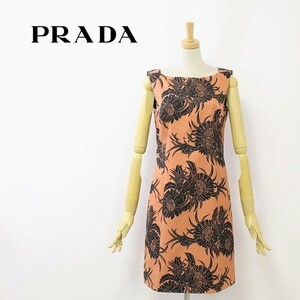 美品◆PRADA/プラダ 裏地シルク混 フラワー 花柄 コットン ノースリーブ ワンピース 40