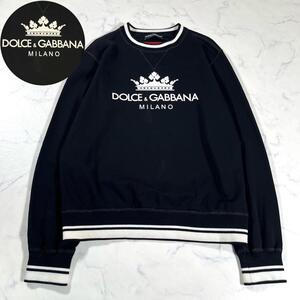 【極美品】DOLCE&GABBANA ドルチェ&ガッバーナ　クラウン　王冠プリントスウェットトレーナー　クルーネック　ブラック