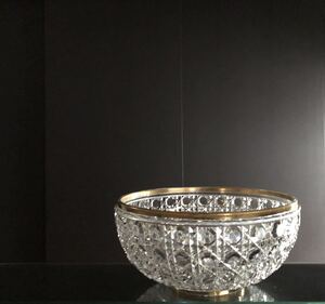 BACCARAT バカラ / 2.5kg 金縁籠目文鉢 水指 ギヤマン 義山 茶道具 