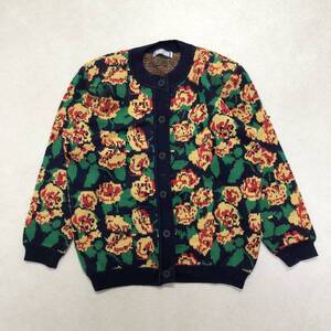 ● YVES SAINT LAURENT イヴ・サンローラン カーディガン ニット 羽織 厚手 花柄 YSL レトロ vintage 古着 福助 sizeM レディース 0.66kg