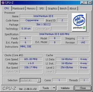 INTEL PentiumIII 600E MHz (FSB100MHz) Slot1 Coppermine 中古正常品