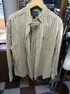 HLS１０長袖ボタンダウンシャツ　L草色チェック色　Abercrombie　＆　Fitch　綿　モーリシャス諸島製　中古 高級品1枚