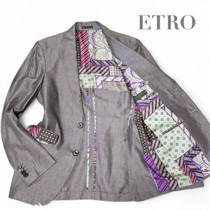 美品《至極の逸品》ETRO エトロ ペイズリー柄 テーラードジャケット シルク裏地 サイズ46 リネン混 イタリア製 