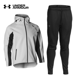 即決新品 MDサイズ UNDER ARMOUR 厚手フリース上下セット セットアップ ライトグレー／ブラック　アンダーアーマー