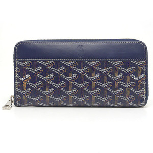 ゴヤール GOYARD マティニョンGM ラウンドジップ長財布 レザー×PVC ヘリンボーン柄 ネイビー ネイビー×イエロー