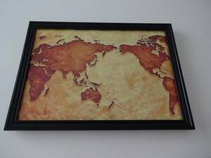 アートフレーム§写真ポスター額付(選択可)A4§世界地図の柄・ワールドマップ柄・茶