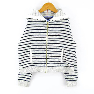 トミーヒルフィガー スウェット ボーダーパーカー ジップジャケット キッズ 男の子用 128サイズ グレー紺 TOMMY HILFIGER