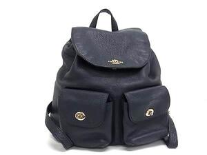 1円 ■美品■ COACH コーチ F37410 レザー 巾着型 リュックサック バックパック レディース ネイビー系 BI9334