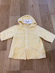 美品　ミキハウス MIKIHOUSE くまちゃんバスローブ　新生児〜3歳頃まで70〜90黄色イエロー　バスタオル　出産準備　男女兼用　男の子女の子