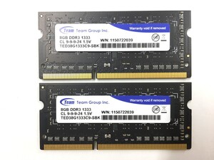 【8GB×2枚組】Team DDR3-1333(PC3-10600) 1R×8 中古メモリー ノート用 DDR3 即決 動作保証 現物発送【MS-082802】