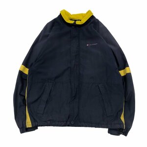 【XL】USA古着 トミーヒルフィガーTOMMY HILFIGER ナイロンジャケット フリース裏地 ネイビー