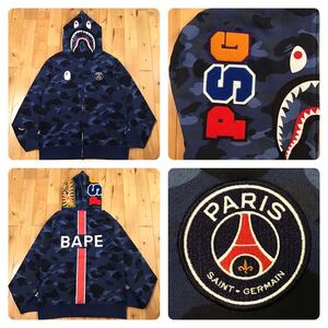 ★XL★ PSG シャーク パーカー a bathing ape BAPE camo Paris shark full zip hoodie エイプ ベイプ アベイシングエイプ 迷彩 y36