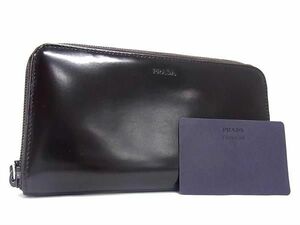 1円 ■極美品■ PRADA プラダ レザー ラウンドファスナー 長財布 ウォレット 小銭入れ 札入れ カード入れ ダークブラウン系 FA8463