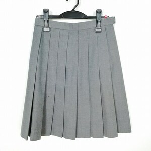 1円 スクールスカート 冬物 w63-丈55 グレー 中学 高校 プリーツ 学生服 制服 女子 中古 HK4986