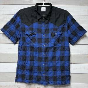 SIZE L GOODENOUGH SHIRT CHECK BLUE BLACK グッドイナフ チェック シャツ ブルー ブラック