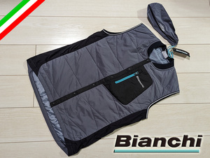 ◆新品 BIANCHI ビアンキ パッカブル 中綿ベスト メンズ S グレー 定価12,100円 サイクリング ロード 自転車 インナー ジレ 収納袋付き