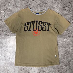 00s 紺タグ 希少レア Old Stussy オールドステューシー リブ切替センターロゴTシャツ USA製 80s 90s ビンテージ