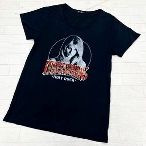 1468◎ 日本製 HYSTERIC GLAMOUR ヒステリックグラマー トップス カットソー Tシャツ 半袖 ロゴ スパンコール ブラック レディースFREE