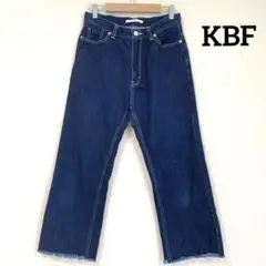 美品【KBF】ハイウエストワイドデニムパンツ M 濃紺 ダメージ加工