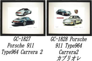 GC-1827 Porsche911Carrera2・GC-1828 911カブリオレ限定版画300部 直筆サイン有 額装済●作家 平右ヱ門 希望ナンバーをお選びください。