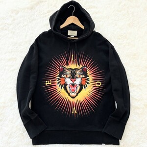 超レア／美品☆GUCCI グッチ アングリー キャット パーカー プルオーバー Angry Cat Hoodie ブラック オーバーサイズ ダメージ加工