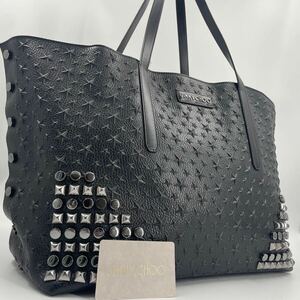 極美品 大容量 A4可 JIMMY CHOO ジミーチュウ トートバッグ ピムリコ 肩掛け スター スタッズ エンボス ビジネス ブラック メンズ レザー