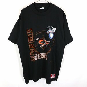 SALE/// 90年代 USA製 NUTMES MLB ボルチモア・オリオールズ 半袖Ｔシャツ 野球 ブラック (メンズ XL) O1670