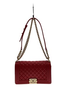 CHANEL◆ハンドバッグ_ボーイシャネル_キャビアスキン/レザー/RED/A67086//