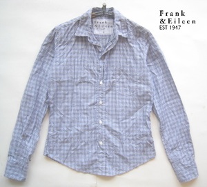 ロンハーマン購入USA製!!フランク＆アイリーン Frank＆Eileen*BARRY チェック柄オープンカラーシャツ XS 実寸S 白×紺×水色×グレー