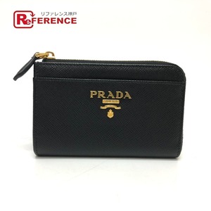 新品同様 PRADA プラダ L字ファスナー カードケース 財布 キーリング付き ロゴ コインケース ブラック レディース【中古】