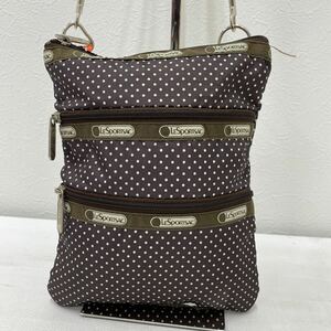 □44−1922 LeSportsac レスポートサック レディース ショルダーバッグ 斜めがけバッグ ブラウン系 ドット 水玉 小さめ ミニ カジュアル