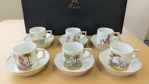 【送料無料】美品　MEISSEN マイセン　デミタスカップ　ティーカップ　ソーサー　魅惑のアフリカ　6客セット　世界限定50個　磁器　21-2072