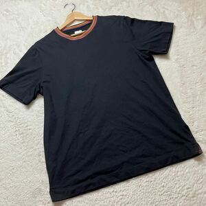 【極美品】Paul Smith ポールスミス 半袖 Tシャツ カットソー クルーネック 無地 マルチストライプ メンズ ブラック M