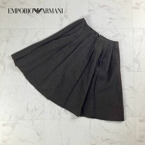 美品 EMPORIO ARMANI エンポリオ アルマーニ ウール100％ プリーツスカート 膝丈 裏地なし ブラウン サイズ38*LC1245